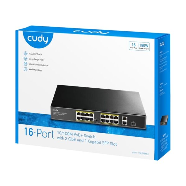Cudy 16-Port Unmanaged PoE+ Switch - Rack Mount - Image 2