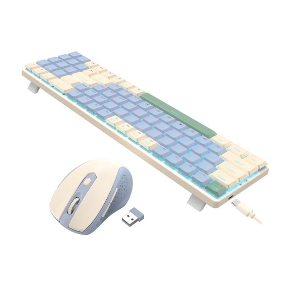 *Unboxed*Redragon BS8772 Wireless Keyboard and Mouse Combo - Cream/Blue - Image 4